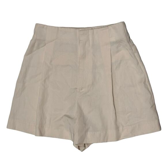 ZARA High Waisted Pleated Ivory Shorts - Picture 2 of 4